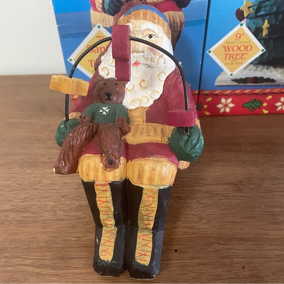 Figments of Folklore Hand Carved Wood Santa & Teddy 7”+ Christmas Tree 9” - Picture 7 of 14